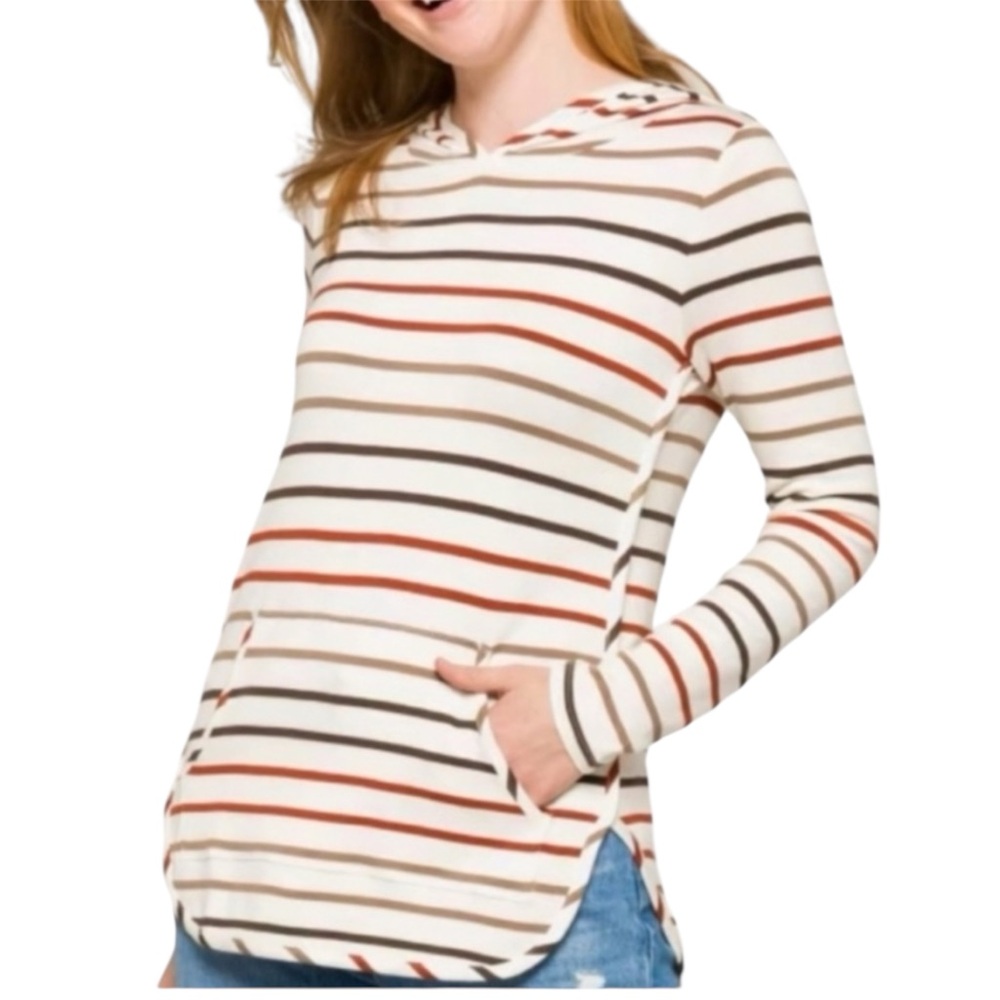 NWT Market & Spruce Milania Striped French Terry Curved Hem Hoodie XS Stitch Fix